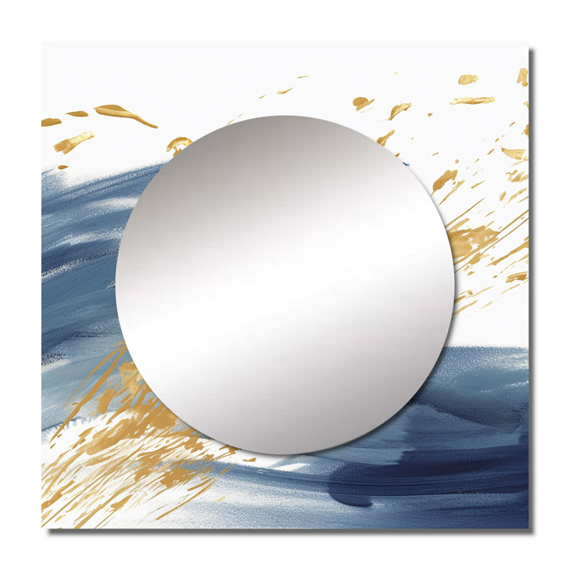 Dorelle - Dark Blue and Gold Abstract IV Fractals Square Mirror Wall Art For Bathroom, 23" x 23"