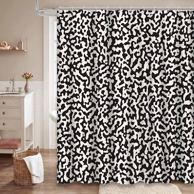 Rideau de douche abstrait noir rétro avec 12 crochets, L 72 po x l 72 po