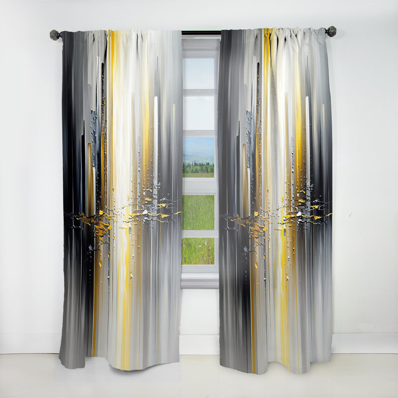 Abstract Geometric Black And Yellow II - Abstract Curtain - Velvet Room Darkening - 1 panel, 52" W x 84" L