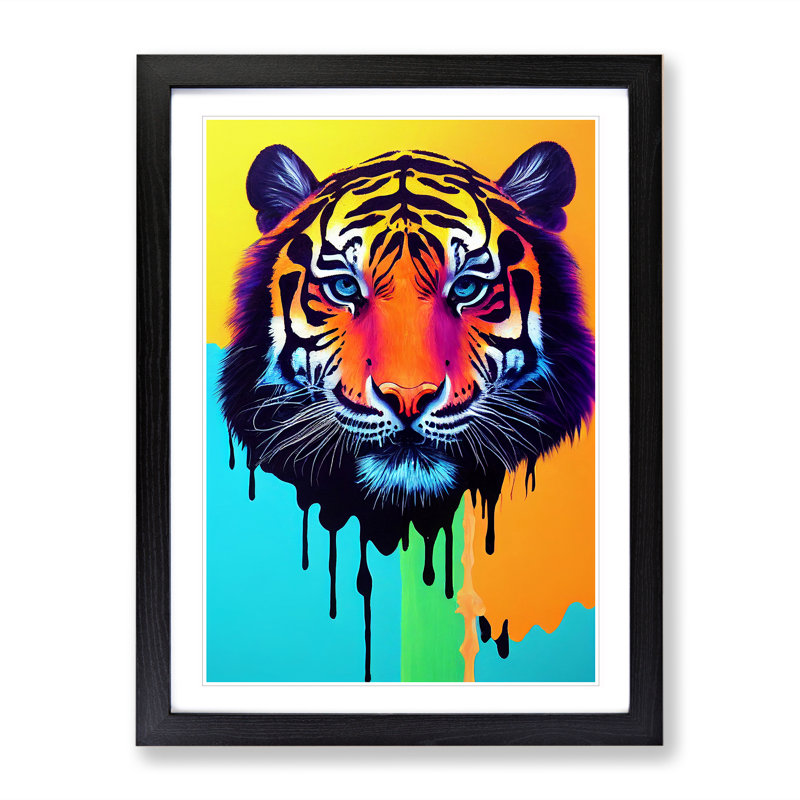 Painted Tiger No.5 Abstract - Print, Black Framed, 66cm H x 48cm W, White
