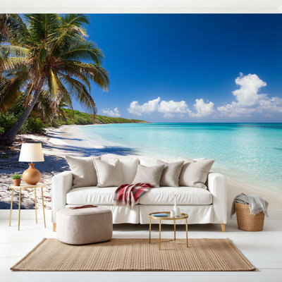 Wall Mural Peel and Stick Wallpaper Flamenco Beach Culebra Island Puerto Rico Self-Adhesive Removable Contact Paper Wall Decor for Living Room Bedroom 69"H x 96"W