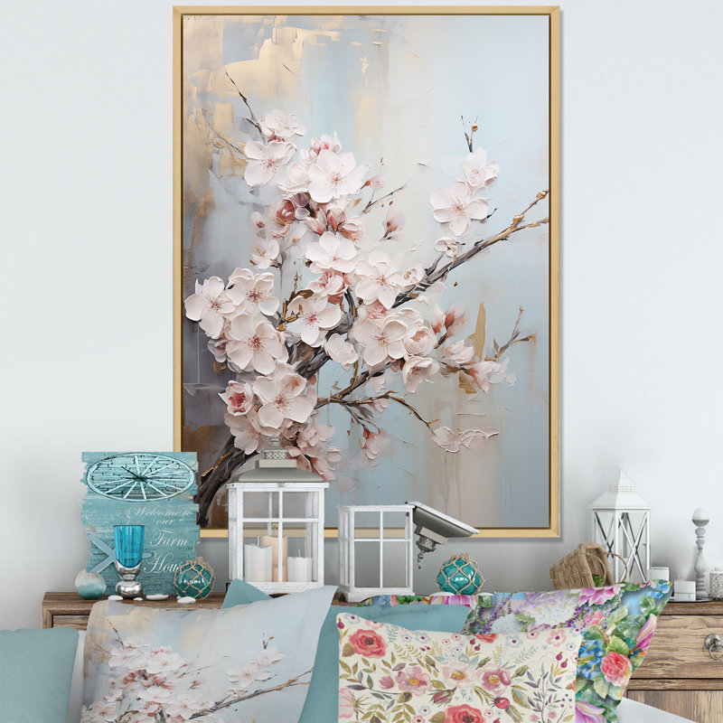 Impression sur toile encadrée, "Cherry Blossom I", H 20 po x l 12 po x P 1 po, Cadre flottant érable