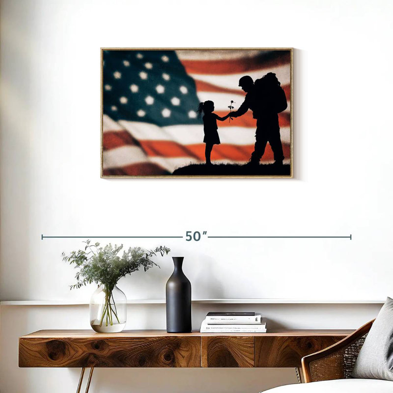 Military Soldier Dad, Floating Frame Natural Wood, 31" X 21"