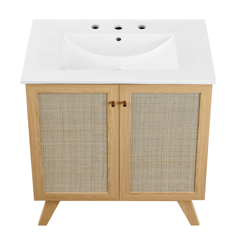 Soma 30" Oak White Rattan Bathroom Vanity with Ceramic Sink