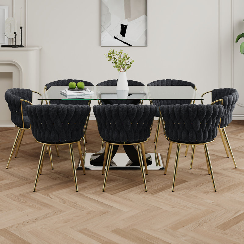 Modern Style Glass Dining Table, 9 Pieces: Table, 8 Chairs