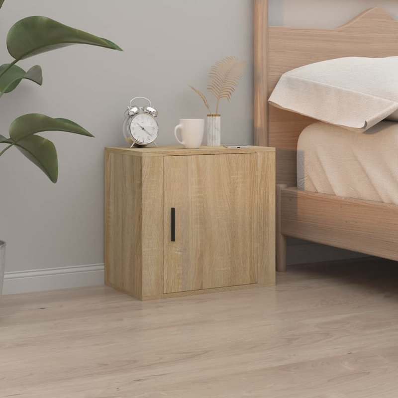 Jasemin 50cm W Manufactured Wood Bedside Table, Oak