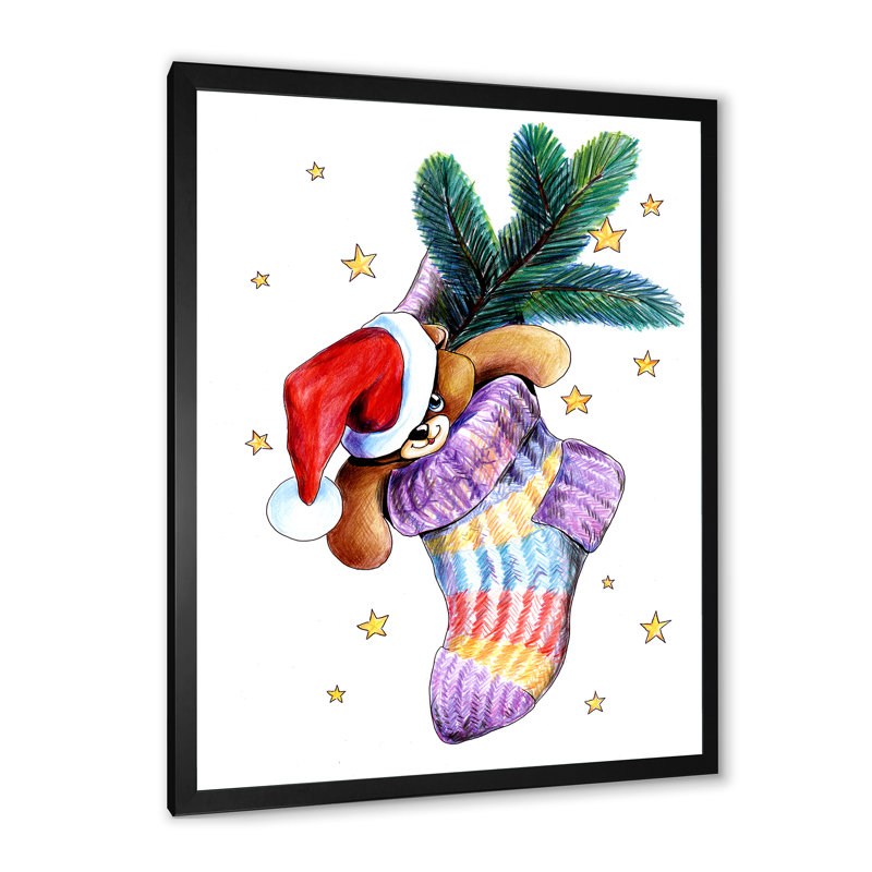 Ours en peluche dans des chaussettes de Noël - Décoration murale traditionnelle en toile, H 20 po x l 12 po x P 1 po