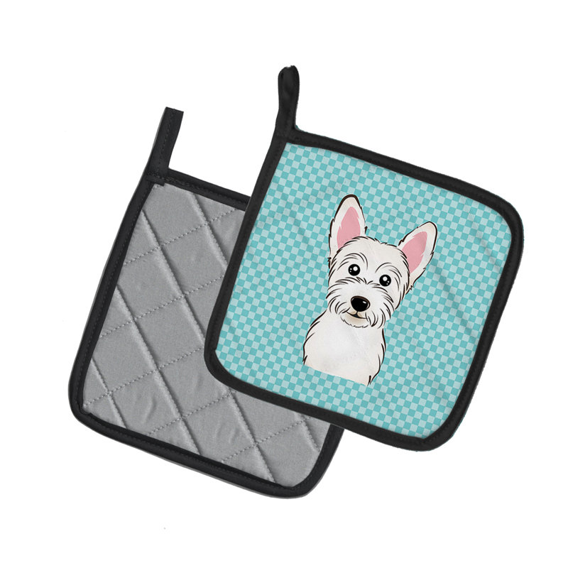Cuisinier poignée westie caroline trésors Checkerboard, Bleu