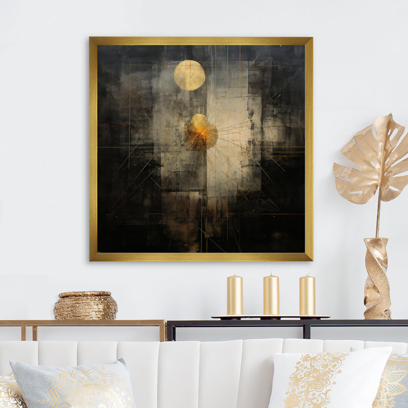 Pleine lune se levant - Illustration rétro, H 16 po x l 16 po x P 1 po, Cadre doré à une seule photo