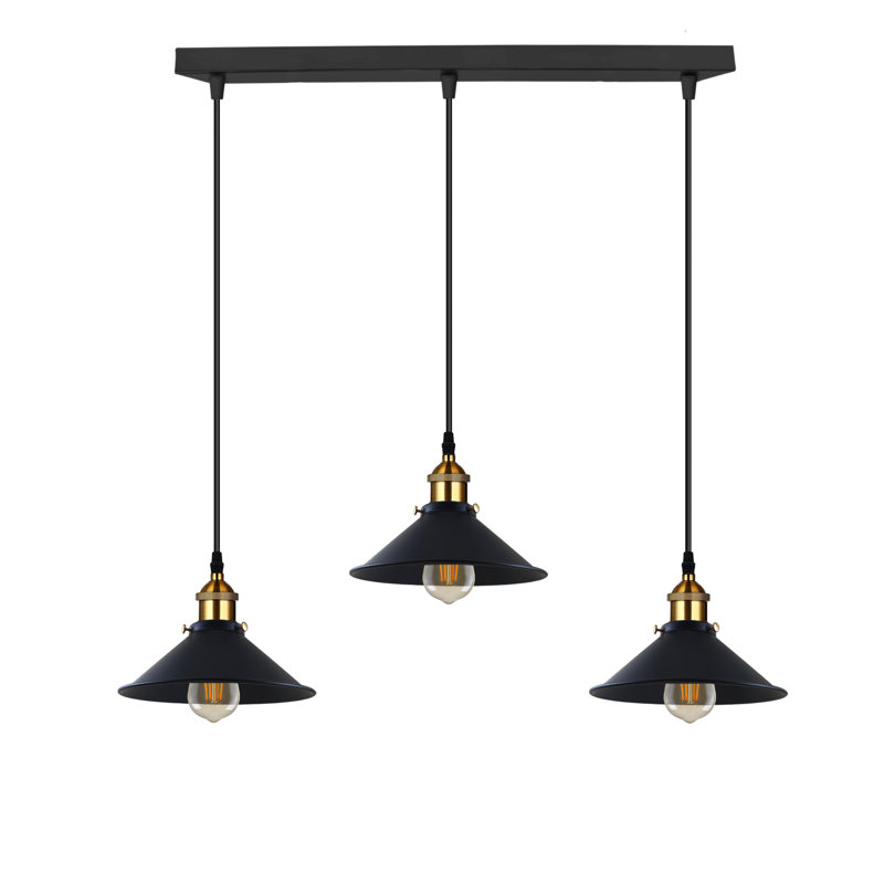 Latshaw 3-Light Kitchen Island Cone Pendant, Black