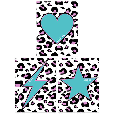 Leopard Pattern Motivational Beautiful Strong Bright Heart Star 3 Piece Wall Art