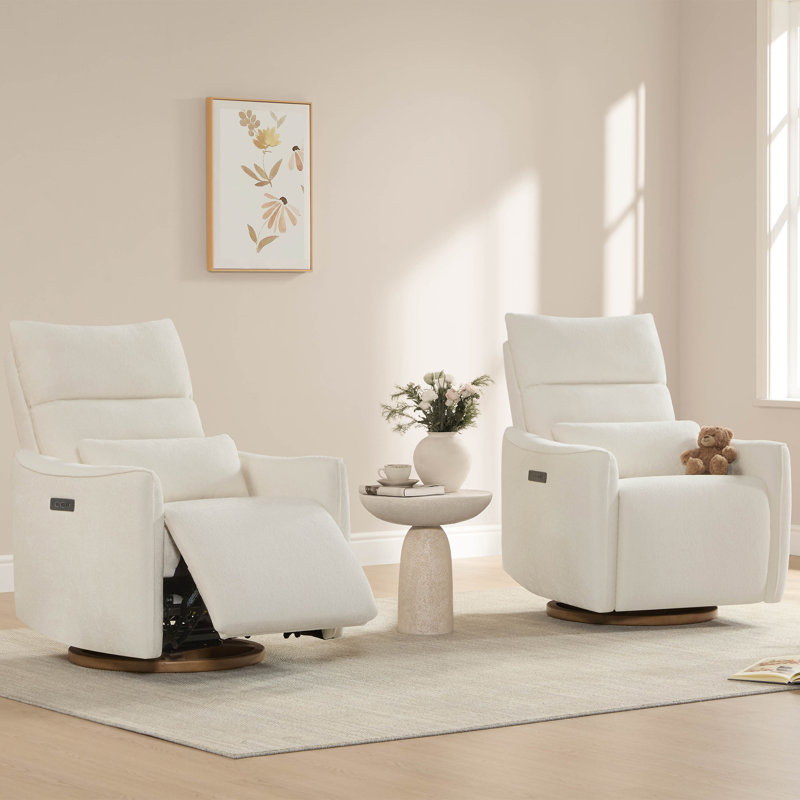 33" W Swivel Glider Dual-Power Recliner, White
