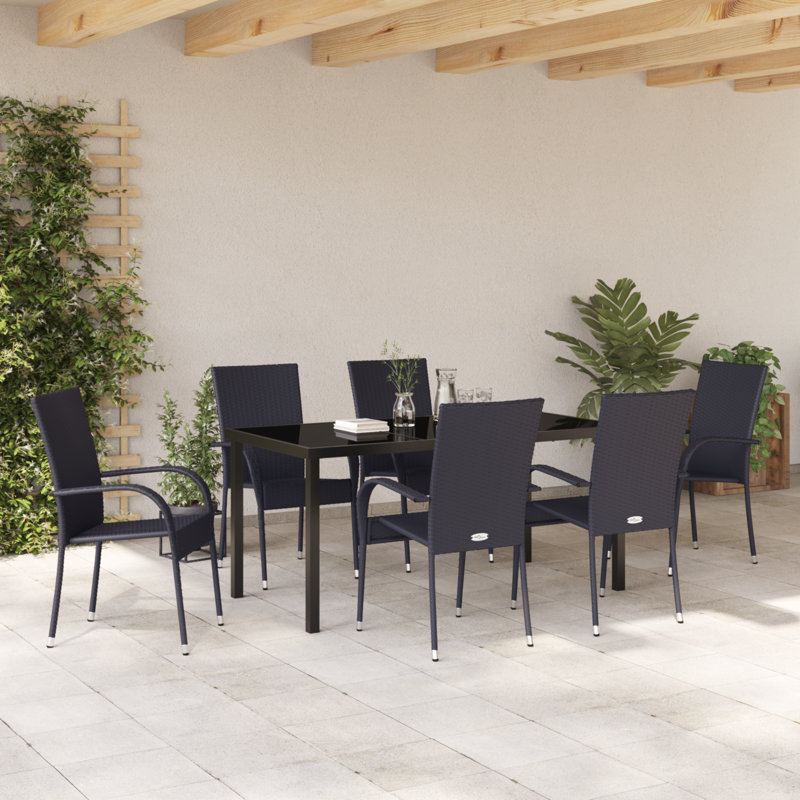 Garden Dining Set 7 Pcs PE Rattan, Black