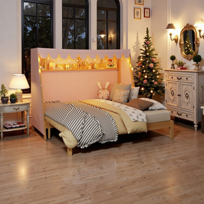 Lit simple AVELOR XL avec lit gigogne, tablette, tente et veilleuse, lit pour enfant peu encombrant