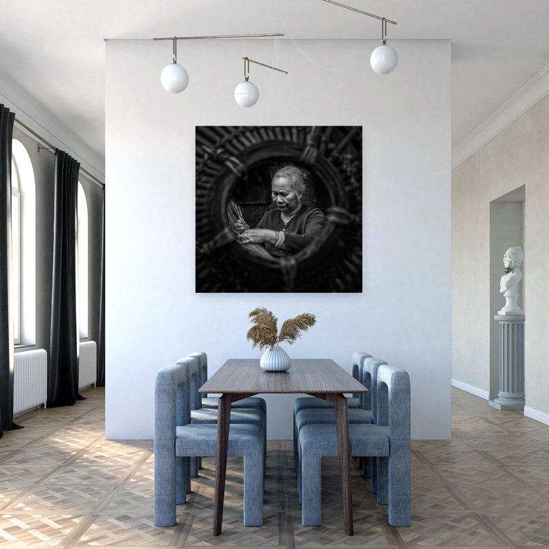Art mural vieilli, panier de tissage traditionnel, H 48 po x l 48 po