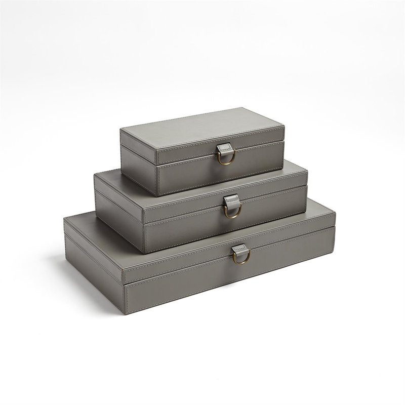 Marbled Leather D Ring Box, Gray, 3.25" H x 5.75" W x 10" D