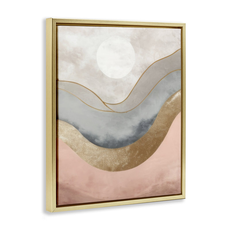 «Lunar Curves Landscape Floater Canvas» par Denise Dundon, Cadre flottant métallique doré, H 31 po x l 25 po x P 1,7 po