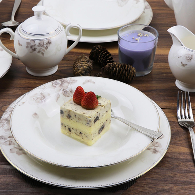 Service de vaisselle 57 pièces Lorren Home Trends - Nouveau service en porcelaine tendre pour 8 personnes - Cora