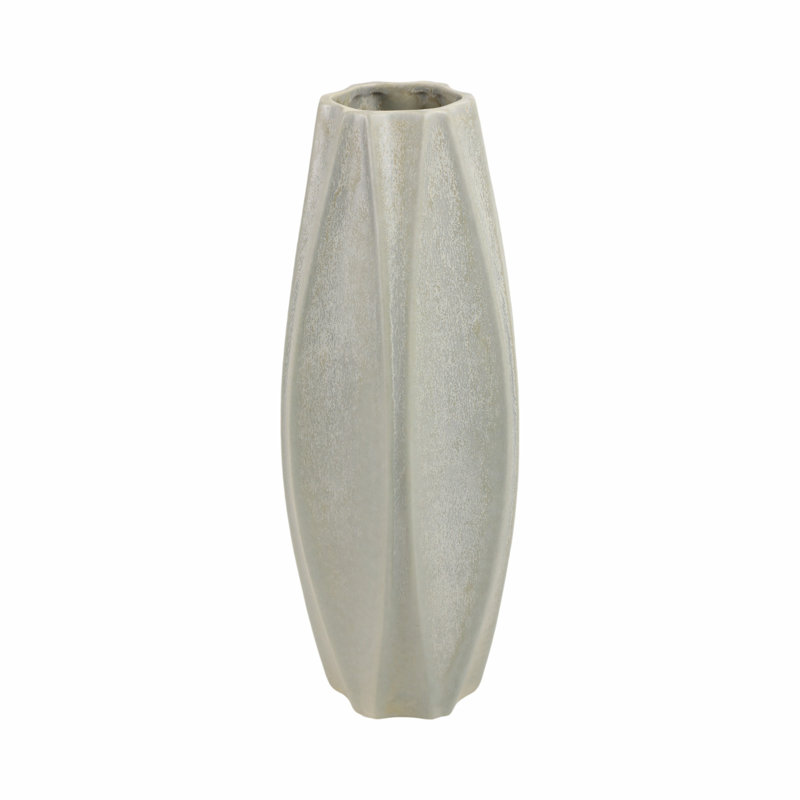 Earthenware Vase With Sculpted Design And Textured Detailing, 16" H x 7" W x 7" D