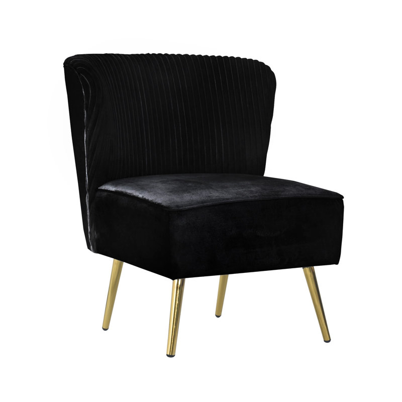 Maleka 25.6'' Wide Tufted Velvet Side Chair, Black Velvet