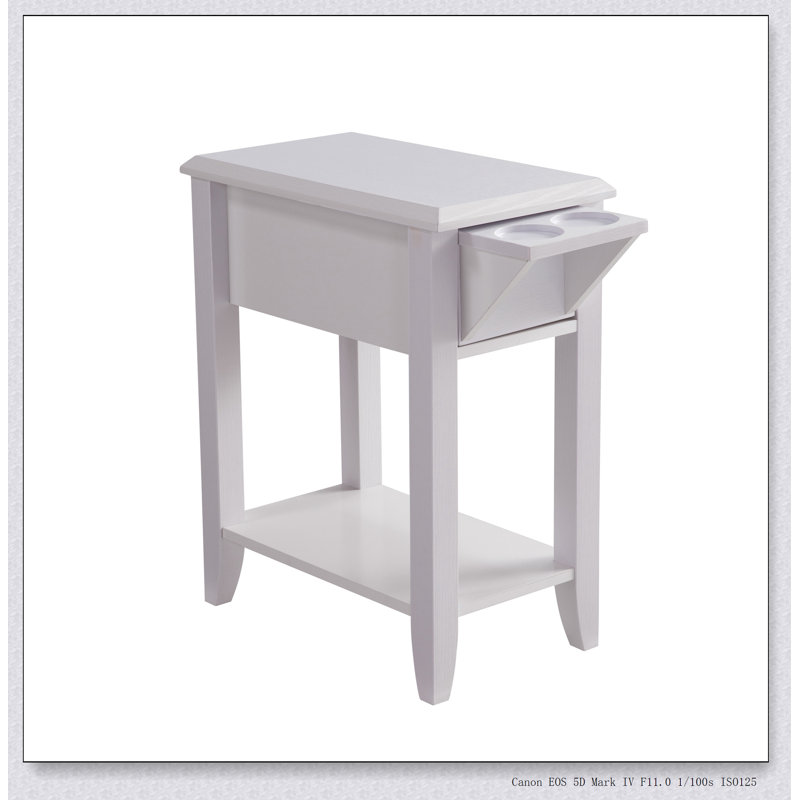 Table d'appoint blanche moderne avec deux porte-gobelets, table d'appoint