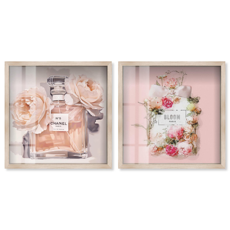 «Blush Pink Whimsy Glam Art», ensemble de 2 panneaux par Shadowbox , H 17 po x l 17 po, Crème, crème