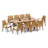 4 Seats 5 Pcs Grade-A Teak Wood Dining Set: 94" Double Extension Rectangle Table And 4 Lagos Armless Chairs #11LG2000
