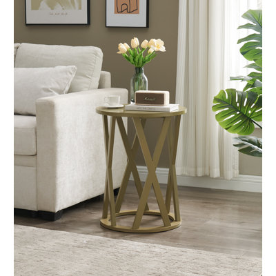  Emma Round Side Table with Shelf – Modern Crisscross Base for Stylish Display & Storage in Living Room, Bedroom, or Hallway - Lemon Pepper