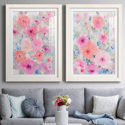 «Bright Floral Design I», ensemble de 2 reproductions d'art sur papier encadrées