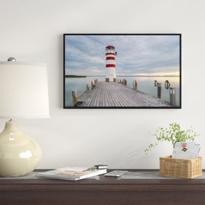 «Lighthouse at Lake Neusiedl at Sunset», reproduction de photo sur toile tendue encadrée