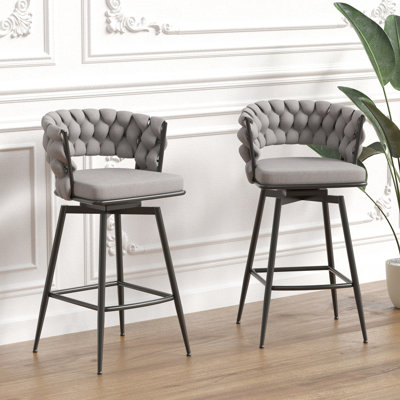 Tabourets de bar 28 po en lin de 28 po tissés en gris. Fauteuil pivotant à 360 ° avec fauteuils confortables. Pour îlot de cuisine, bars, tavernes, chaise de café 2, tissé gris. Convient aux tavernes ergonomiques