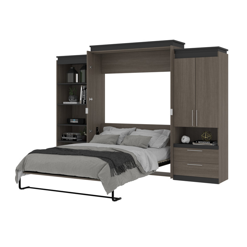Grand lit escamotable avec rangement AILE, Écorce gris