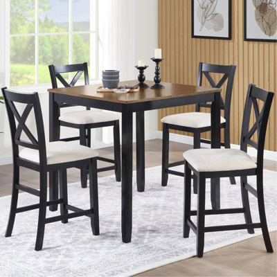 Timeless 5 - Piece Square Dining For 4, 4 Chairs With Comfortable Seating And Non Slip Feetmats, Waterproof Tabletop, Easy Assembly, Ideal Apartments Counter Height Chairs, Black & Oak Two Tone,