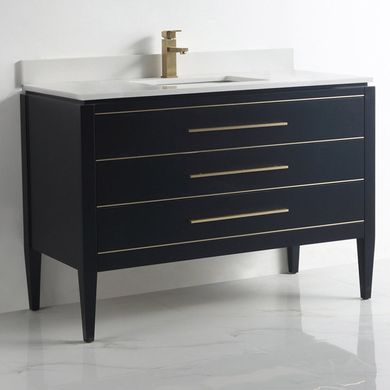 48'' Single Bathroom Vanity Base Only, Black/Gold