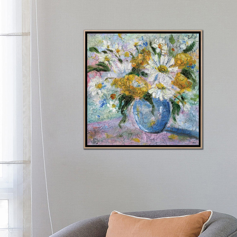 Bouquet de champ marguerites - reproduction d'art murale - toile encadrée, Beige