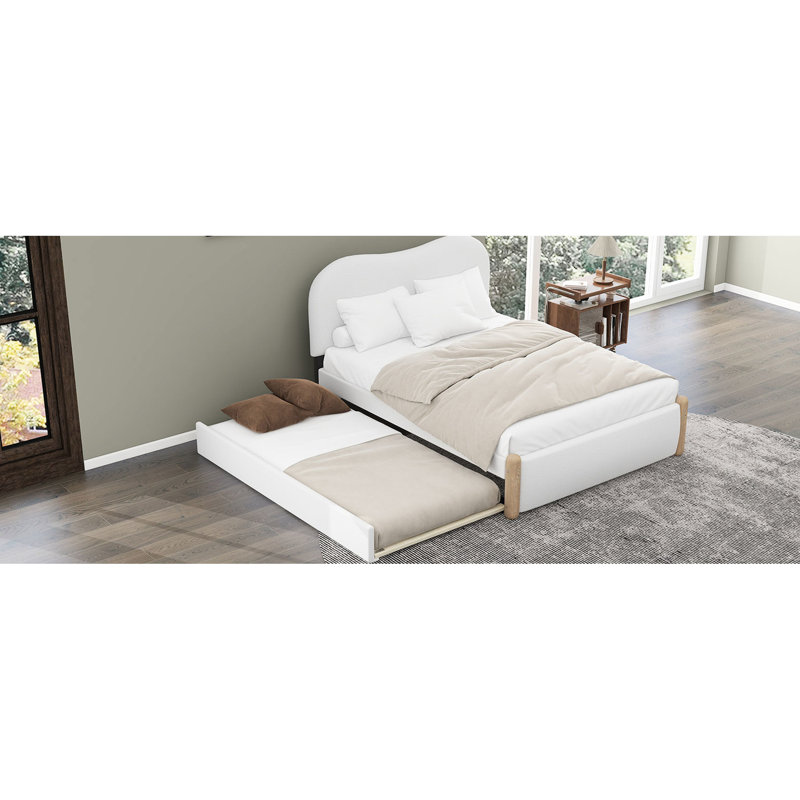 Lit plateforme tapissier avec lit gigogne simple, base en bois blanc pour une nuit paisible, détente de la tête de lit, aucun sommier requis