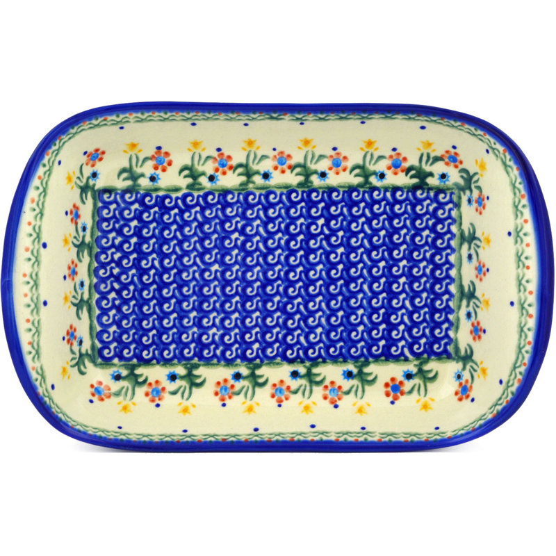 Spring Flowers Stoneware Platter, 2.4" H x 11" W x 7.1" D