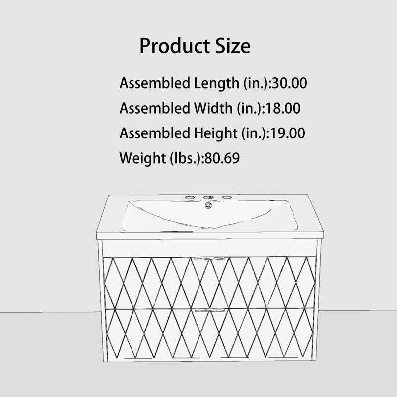 Meuble-lavabo simple 30 po avec plateau en résine Tahmeed, Bleu marine