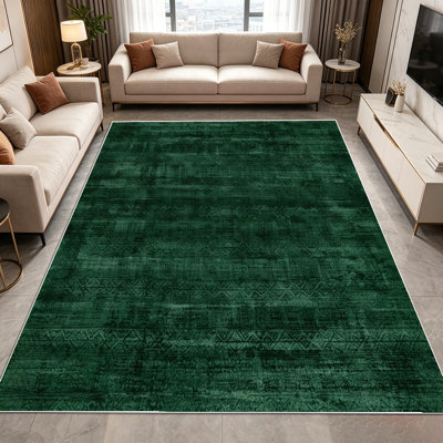 1PC Vintage Distressed Dark Emerald Woven area rugs for Living Room, Soft and Comfortable, Suitable for all seasons, easy-to-maintain, machine washable Indoor floor mat, Under Table Farmhouse suitable for Dining Area, Bedroom, Kitchen, Entryway, Home