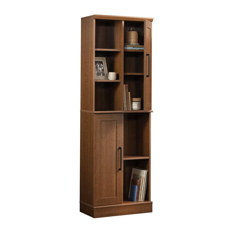 Armoire de rangement en brun, portes réglables, six tablettes, armoire stable pour planchers inégaux, armoire à finition brune, rangement pour tablettes, décor complémentaire