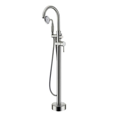 Robinet de baignoire autoportant avec bec vers le haut de 40,12 po et douche à main en laiton massif nickel brossé pour baignoire sur pattes Double robinet pivotant à 360 degrés à installation facile