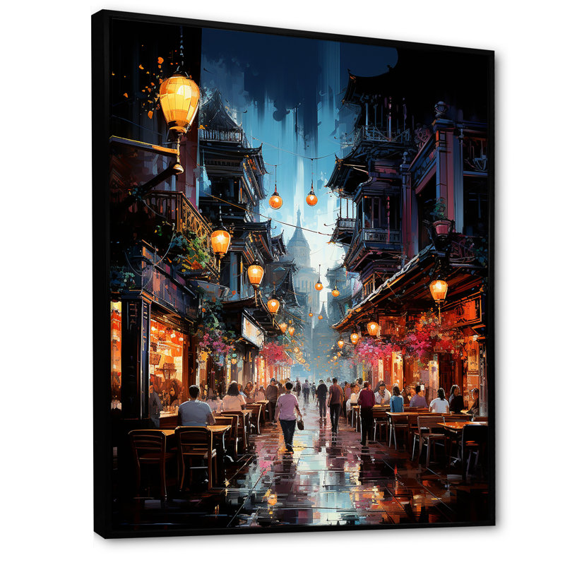 Leno, Thaïlande, nuit, flottant, bazar II, reproduction sur toile, H 32 po x l 24 po x P 1 po, Cadre flottant noir