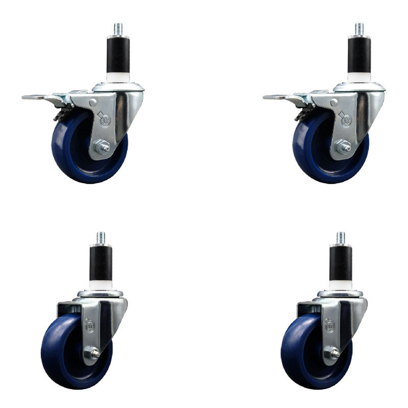 Ensemble de roulettes extensibles solides en poly pivotant avec 2 freins à verrouillage total, 3,5 po x 1-3 / 8 po