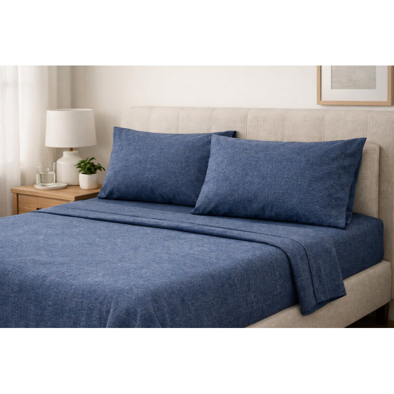 100% Cotton Standard Sheet Set, King Sheet Set + Fitted Sheet + 2 Pillowcases, Shadow