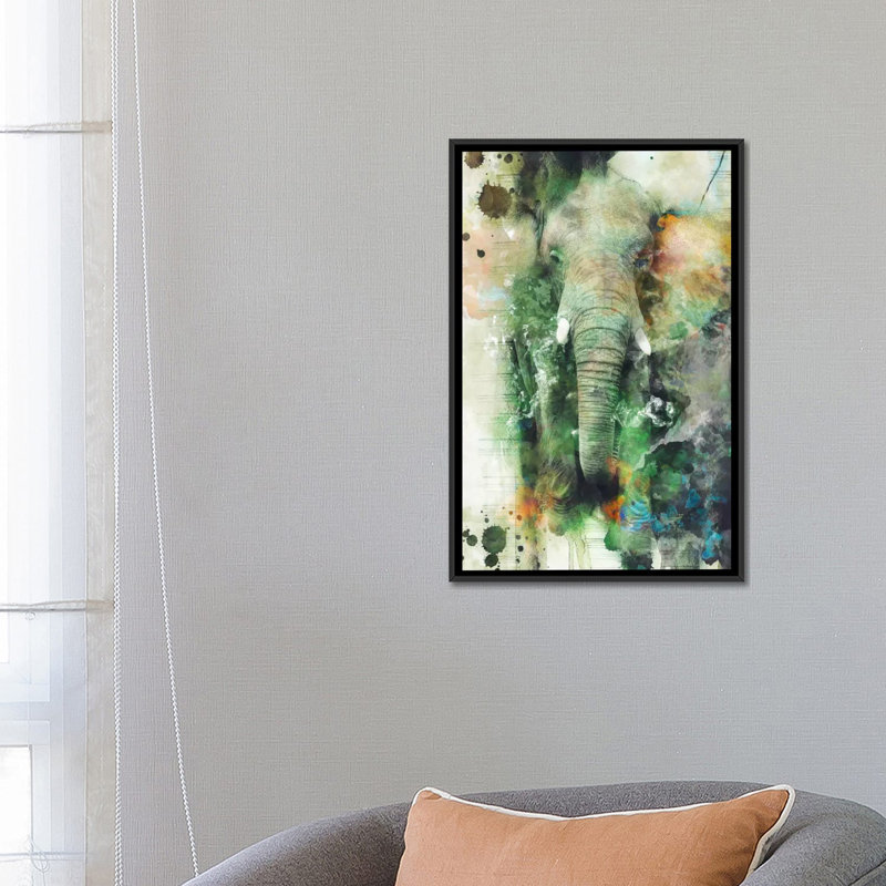 «Elephant», impression sur toile, H 26 po x l 18 po x P 1,5 po, Toile avec cadre noir, Pas de tapis