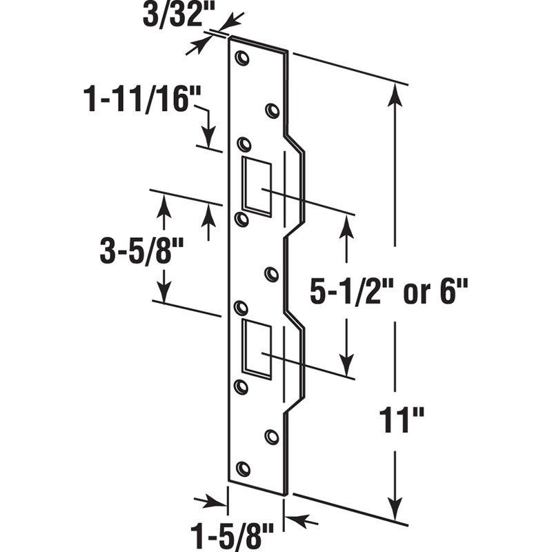 Gâche de porte Prime-Line (paquet simple), Nickel satiné, H 11 po x l 4 po x P 1,25 po