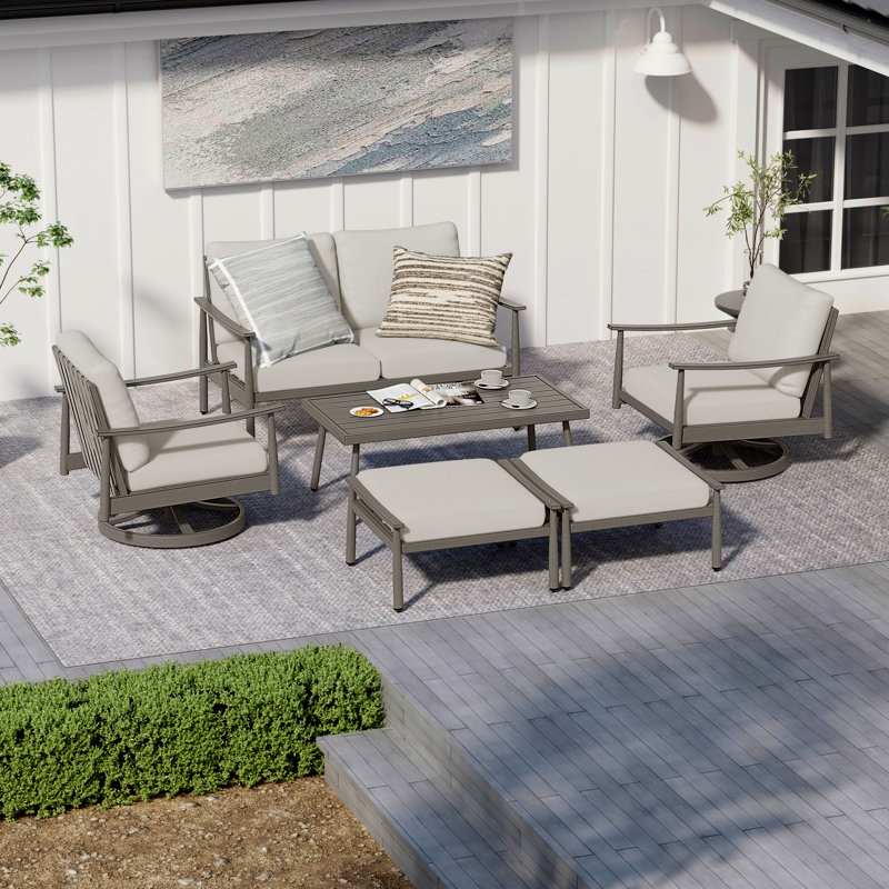 Mariene 4 - Person Patio Conversation Set with Cushions, Gray, Gray
