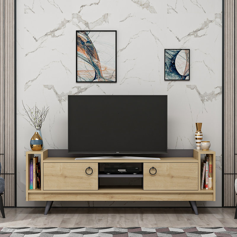 Ravine Unfinished TV Stand for TVs up to 70", Oak/Anthracite