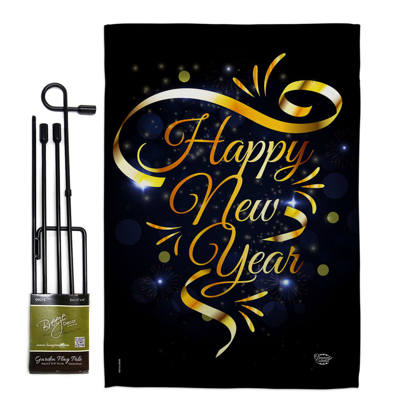 Ensemble de drapeaux en polyester 19 x 13 po Happy New Year