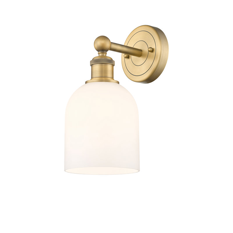 Applique murale 1 lumière 6 "Edison Allysson, Blanc lustré, Laiton brossé